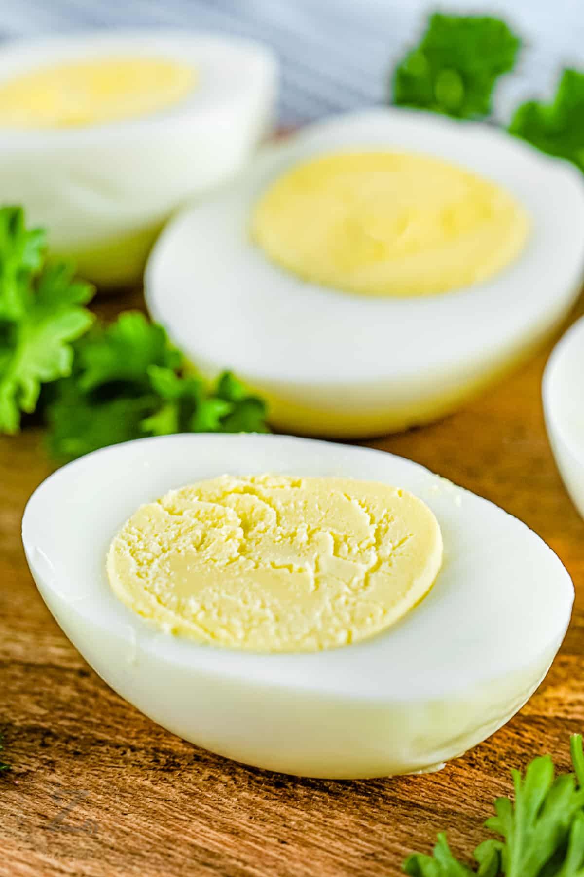 close up of Instant Pot Eggs sliced