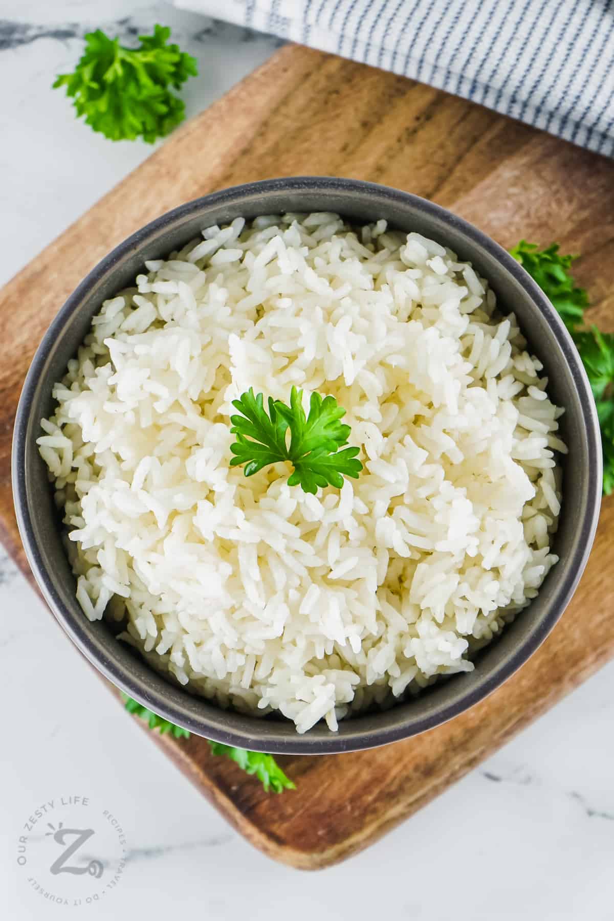 Instant Pot Rice in a bowl with garnish