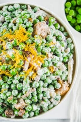 Pea Salad with cheese on top
