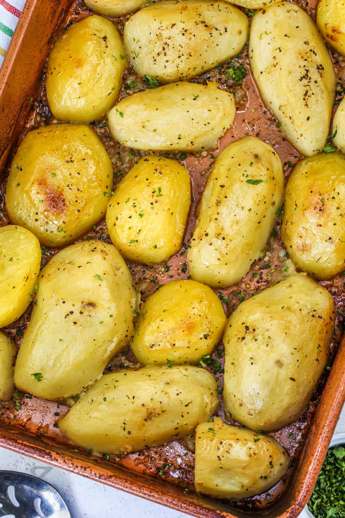 Greek Style Lemon Potatoes cooked in a dish