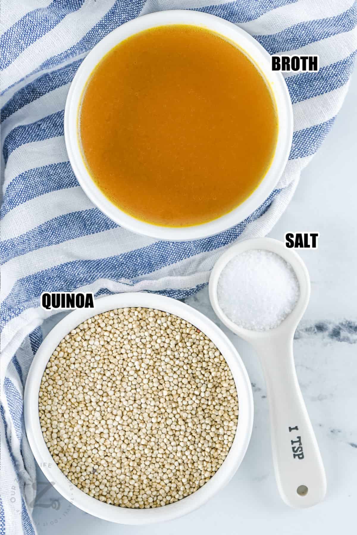 broth , salt and quinoa to make Instant Pot Quinoa with labels