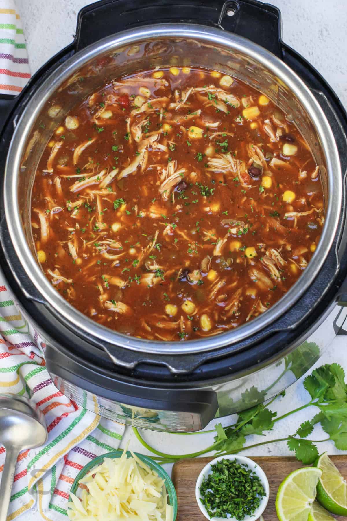 Instant Pot Tortilla Chicken Soup cooked in the pot