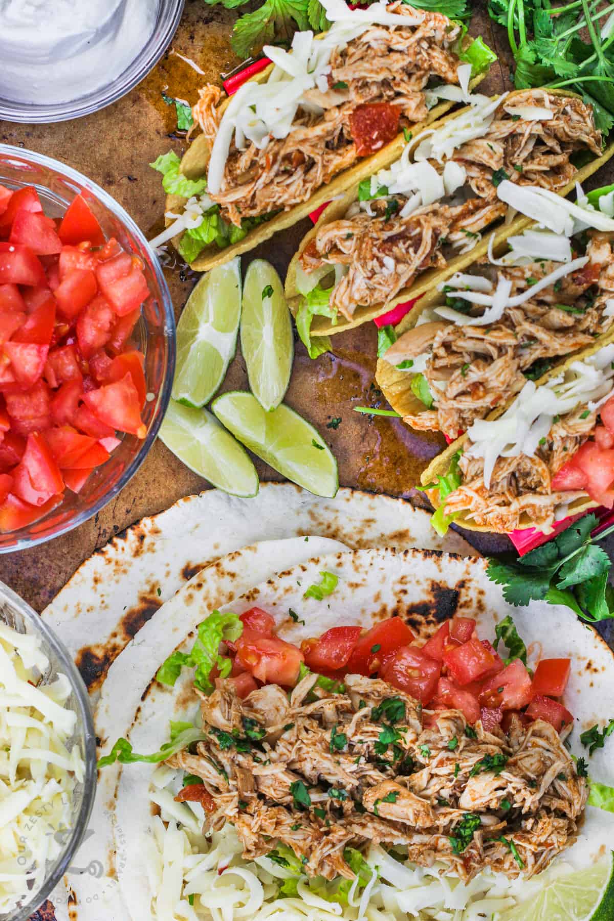 soft and hard Instant Pot Shredded Chicken Tacos