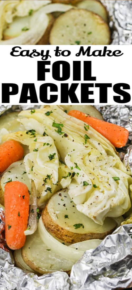 Cabbage and Potato Foil Packs with writing