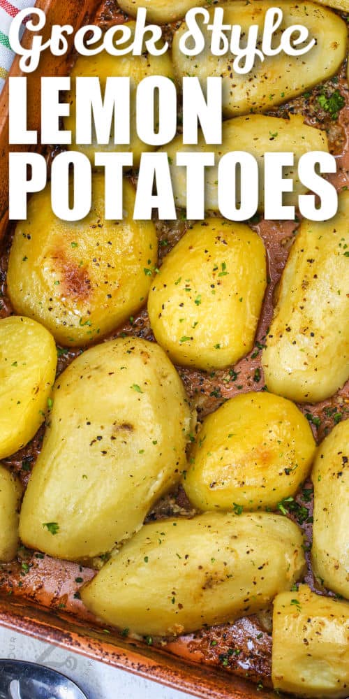 cooked Greek Style Lemon Potatoes on in a casserole dish