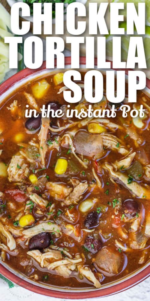 bowl of Instant Pot Tortilla Chicken Soup with a title