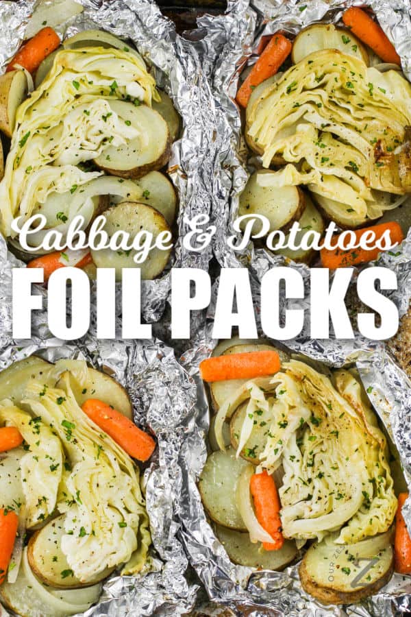 opened Cabbage and Potato Foil Packs with writing