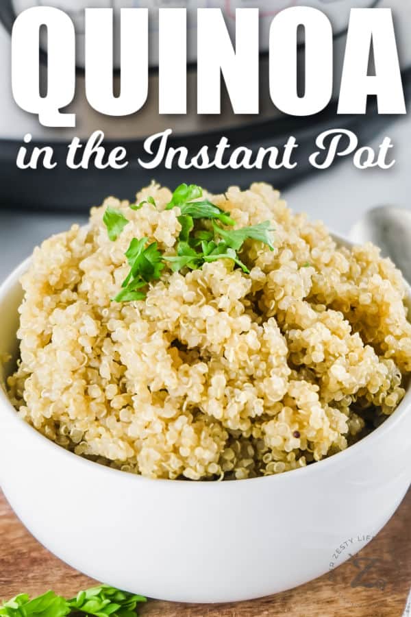 plated Instant Pot Quinoa with writing