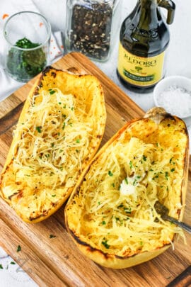 cooked Air Fryer Spaghetti Squash with butter