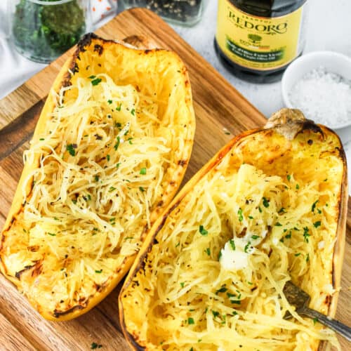 cooked Air Fryer Spaghetti Squash with butter