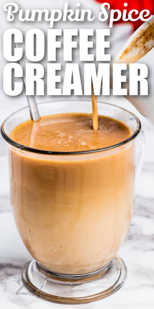 Pumpkin Spice Creamer in coffee with a title