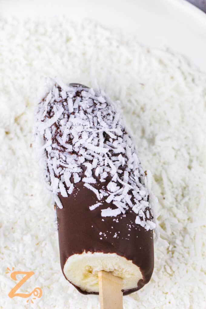 Frozen Chocolate Covered Bananas with coconut topping