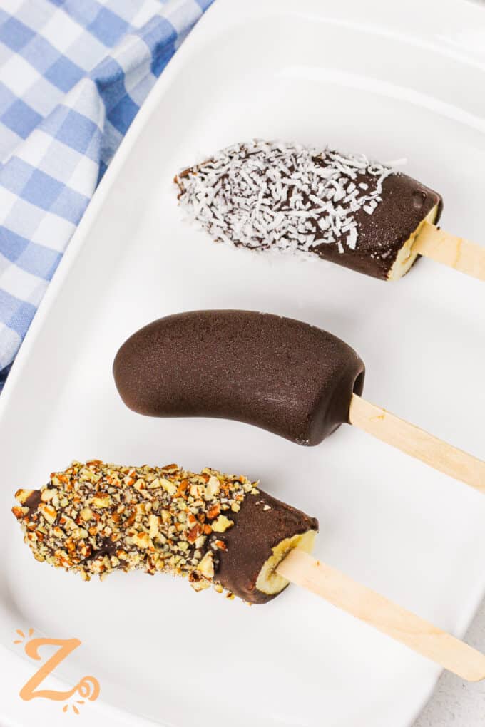 plated Frozen Chocolate Covered Bananas
