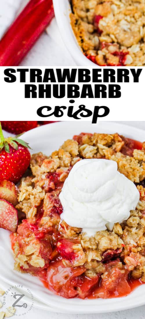 plated Strawberry Rhubarb Crisp with whipped cream
