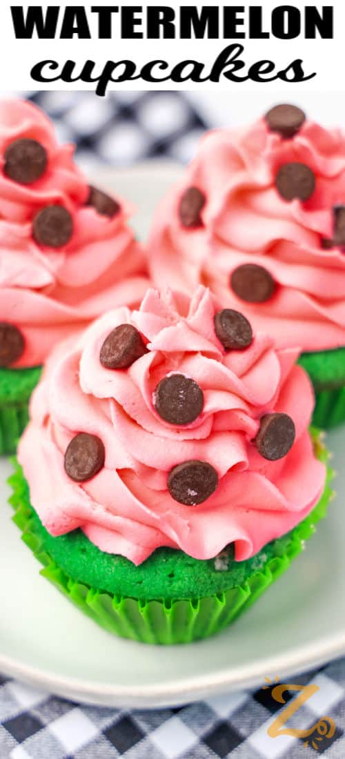plate of Watermelon Cupcakes with writing