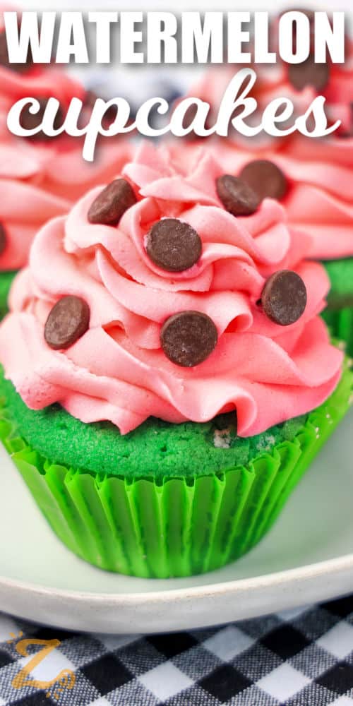 baked Watermelon Cupcakes with a title