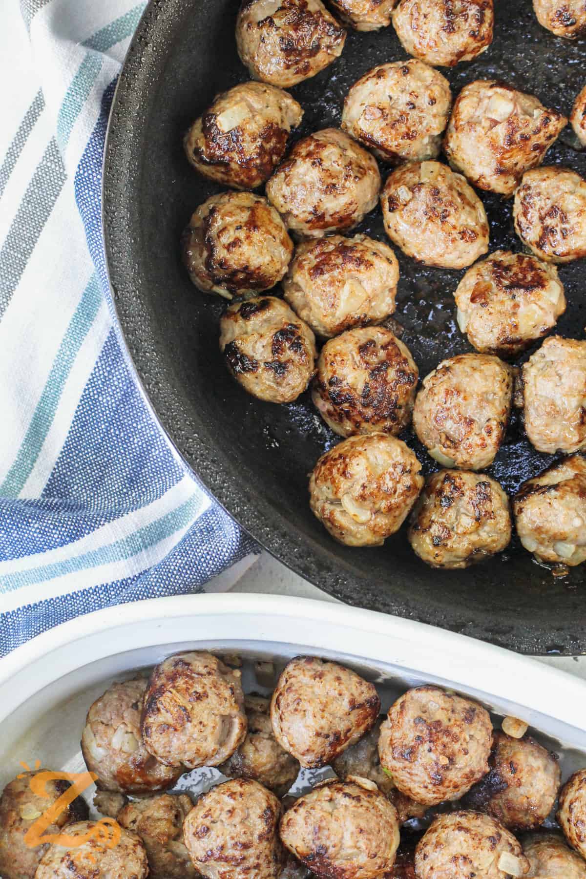 Swedish Meatballs in the pan and in a dish