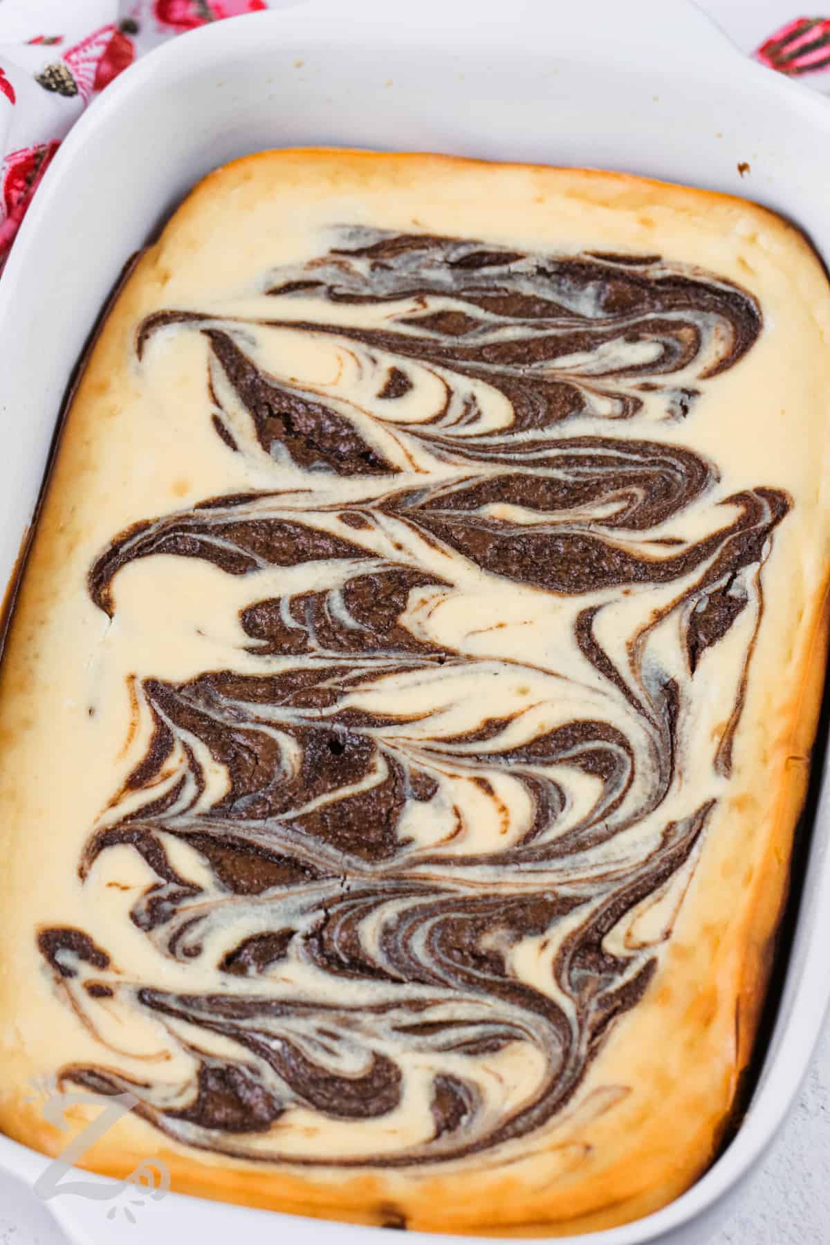 Cream Cheese Brownies baked in the dish
