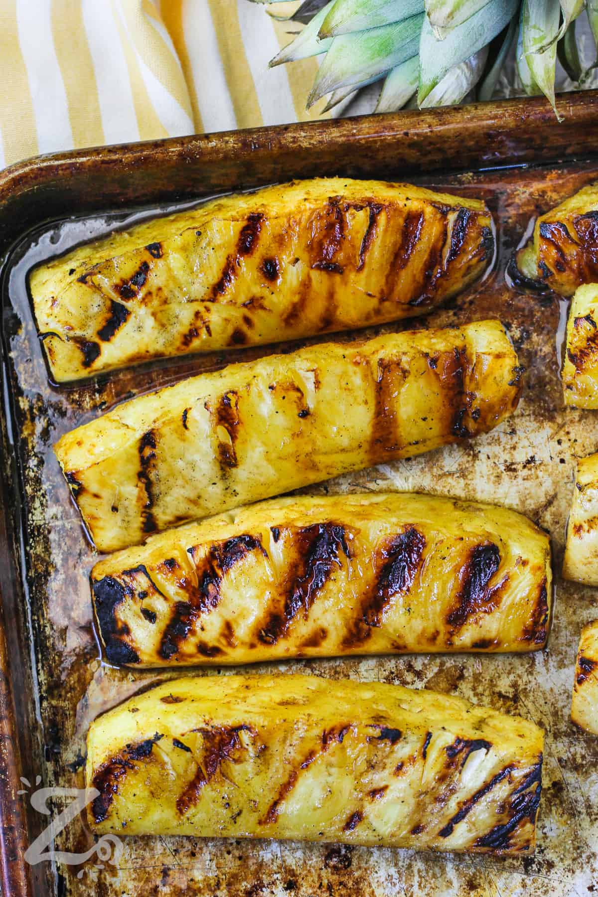baking sheet with Grilled Pineapple