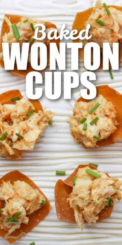 platter of Chicken Wonton Cups with writing