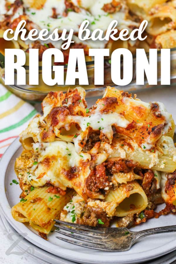 plated Baked Rigatoni with a title