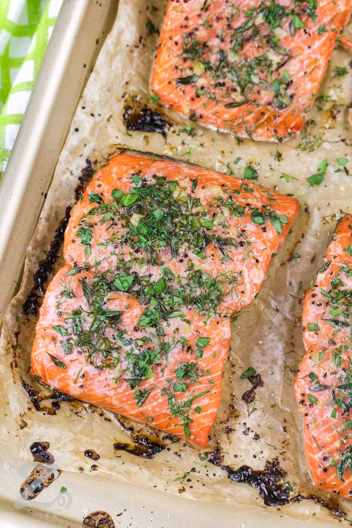 baked salmon fillet on a baking tray
