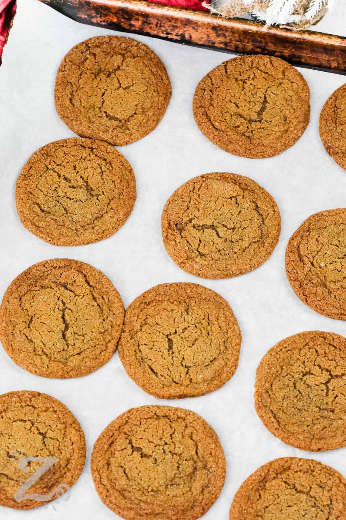 baked Ginger Cookies on a sheet pan