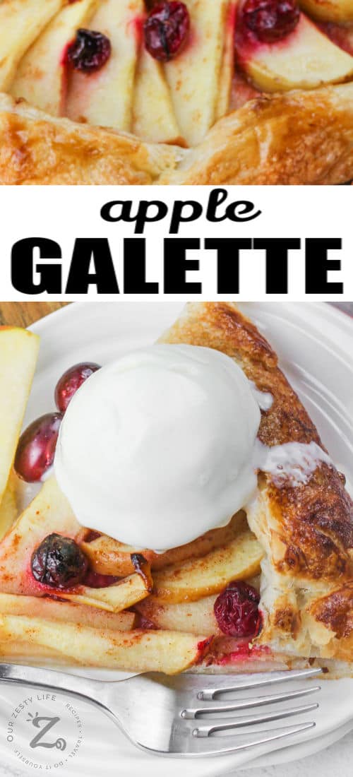 plated Apple Galette with writing