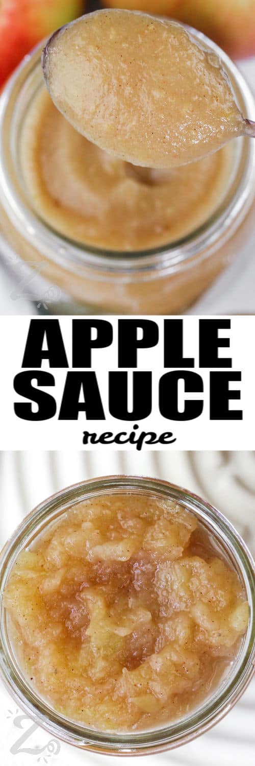 Top image - smooth apple sauce in a jar. Bottom image - chunky apple sauce in a jar.