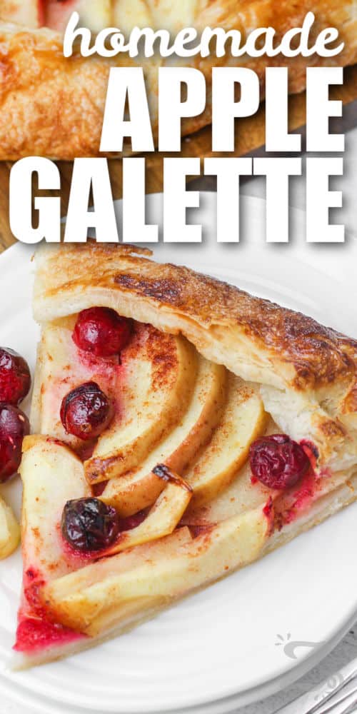 Apple Galette with cranberries and writing