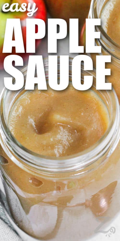smooth apple sauce in a jar with text