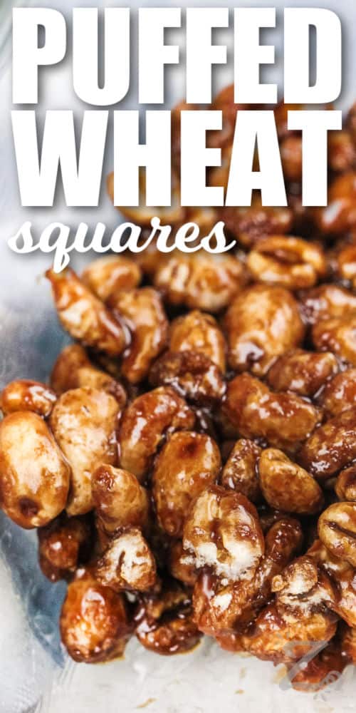 A puffed wheat square with text