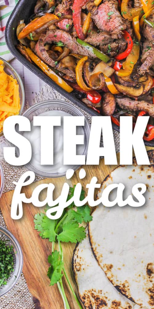 Steak Fajitas ingredients to make Steak Fajitas with writing