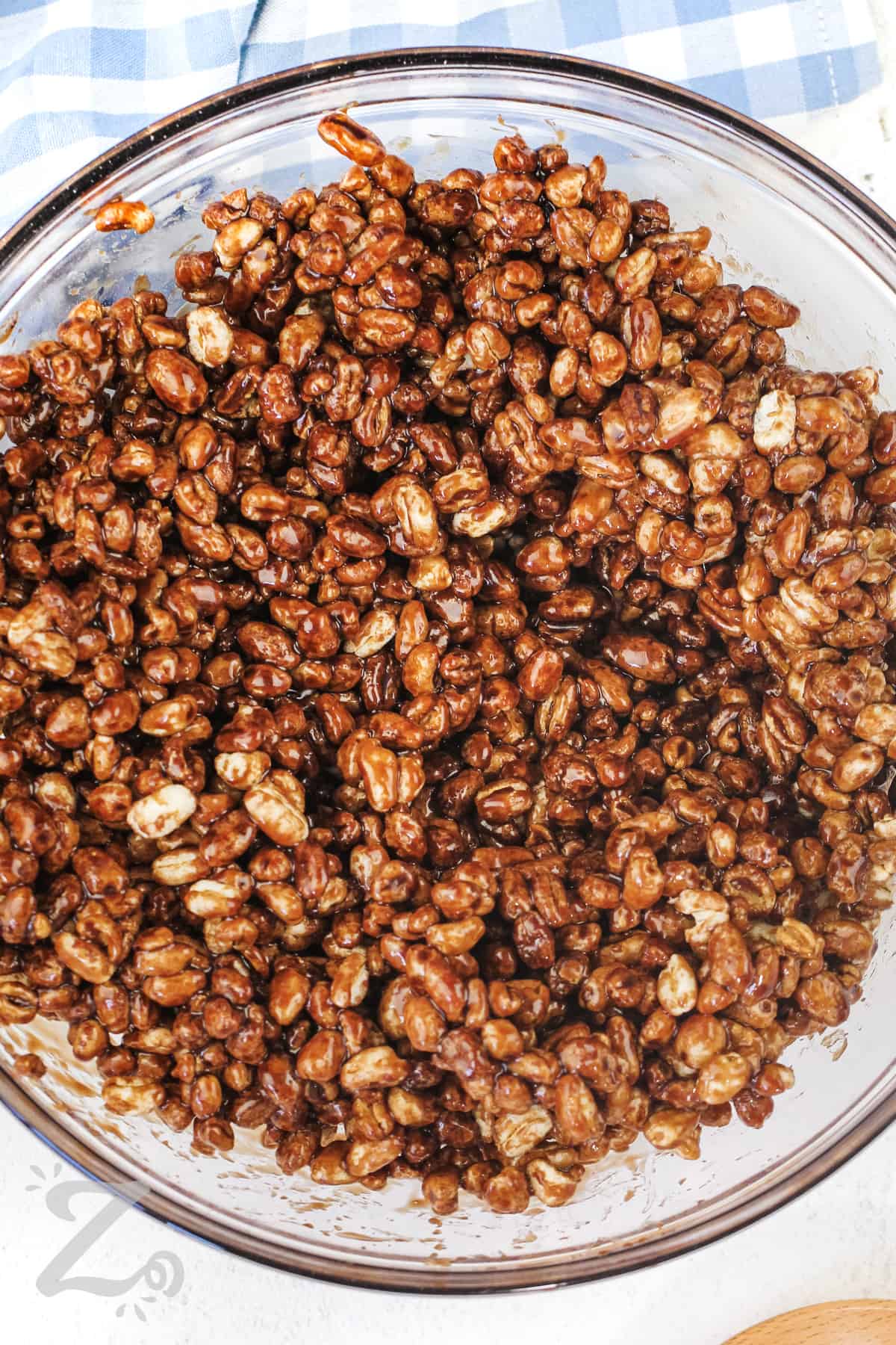 puffed wheat mixture prepped in a bowl