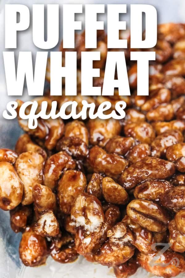 A square of puffed wheat with text