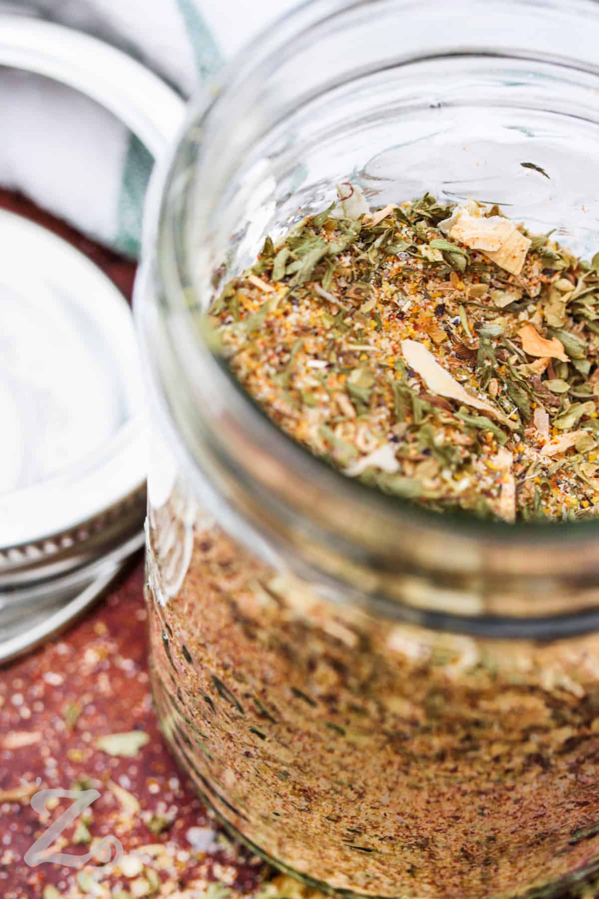 close up of Italian Dressing Mix in a jar