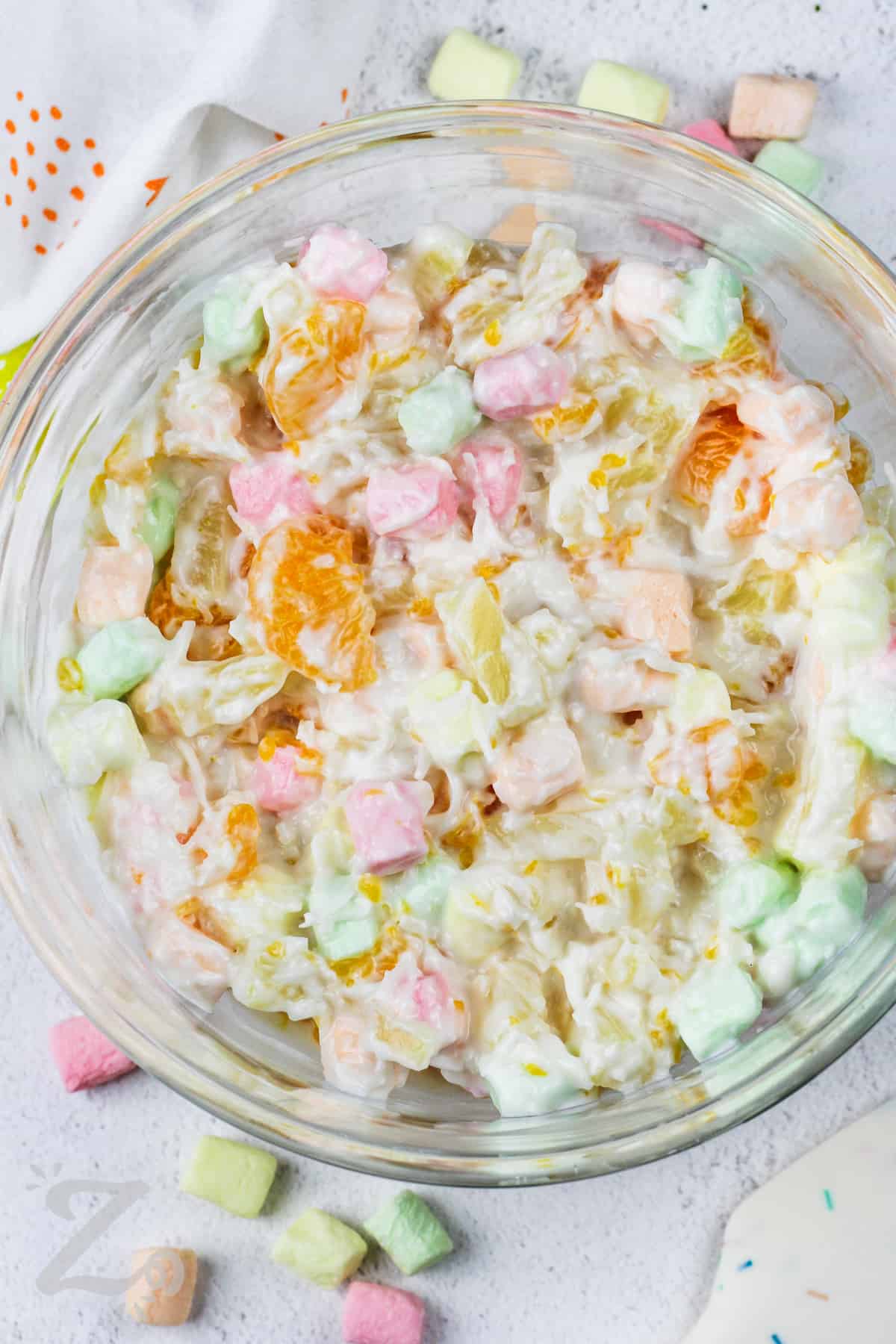 mixed ingredients to make Marshmallow Salad