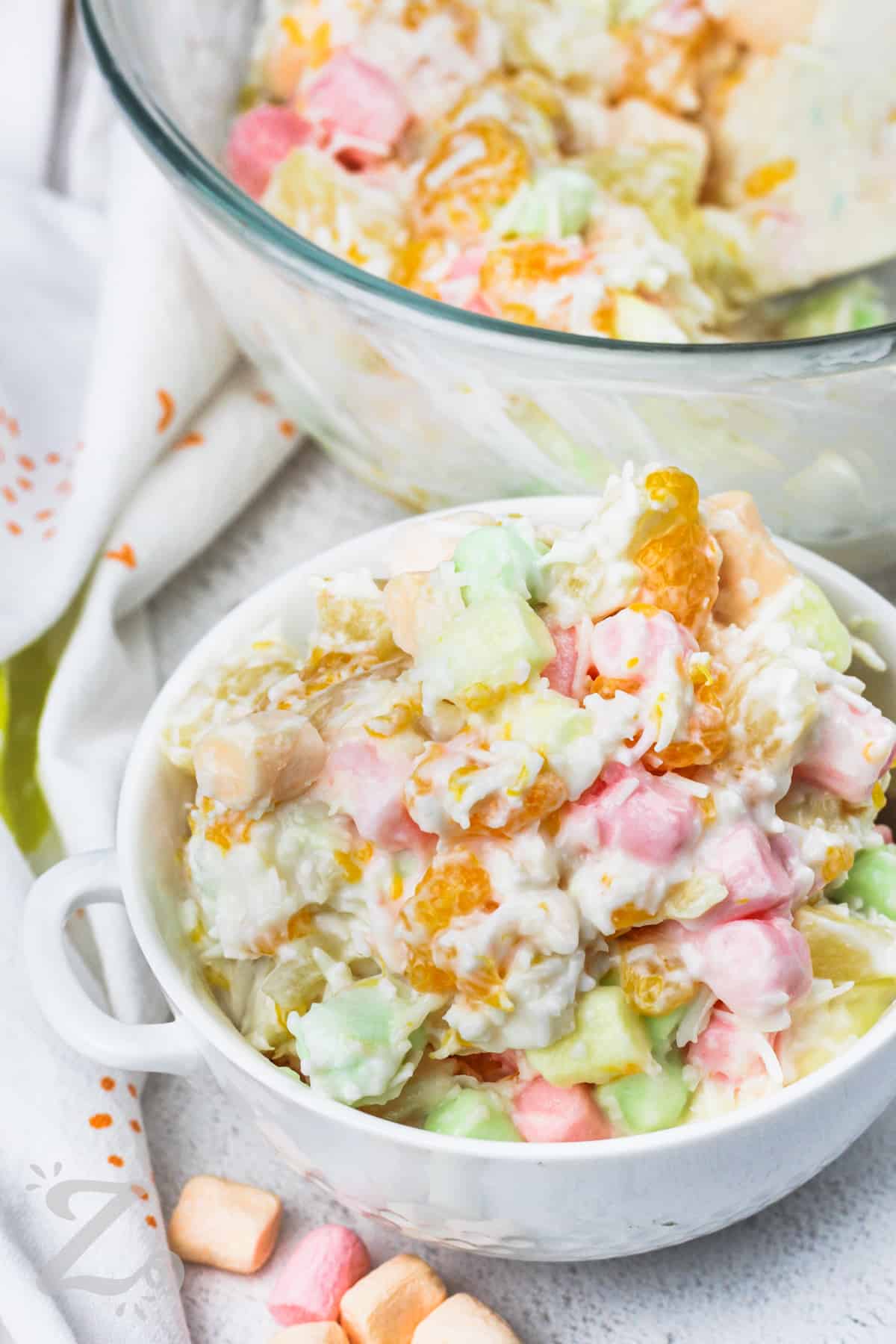 Marshmallow Salad in bowls