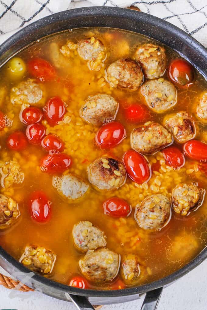 One Pot Tomato Orzo With Meatballs - Our Zesty Life