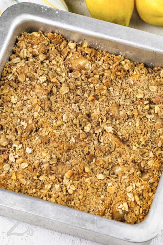 pear crisp cooked in a container
