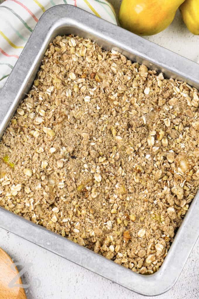 pear crisp prepped in a container