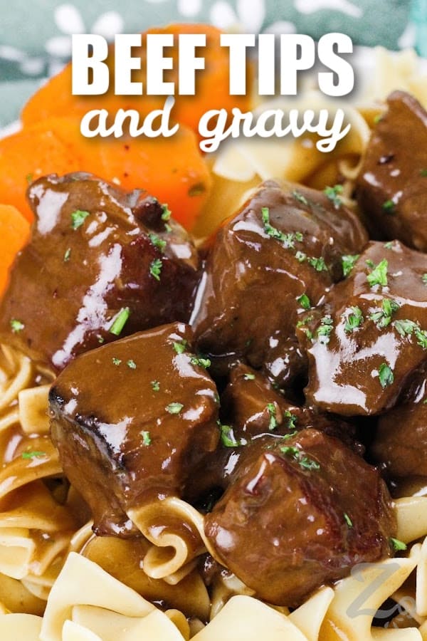 beef tips and gravy with text