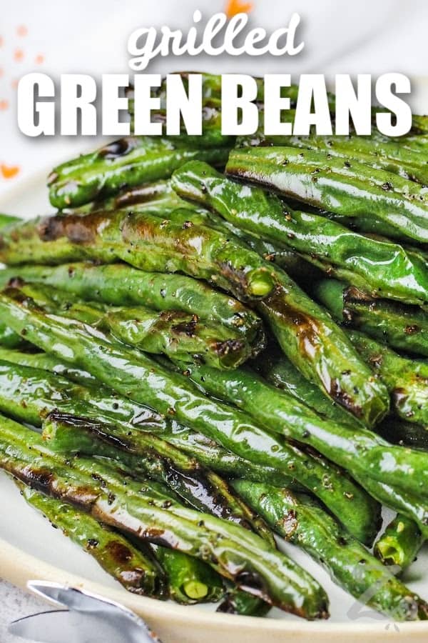grilled green beans with a title