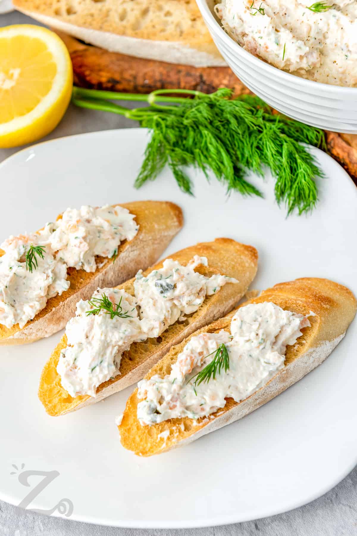 plated Smoked Salmon Dip on bread pieces