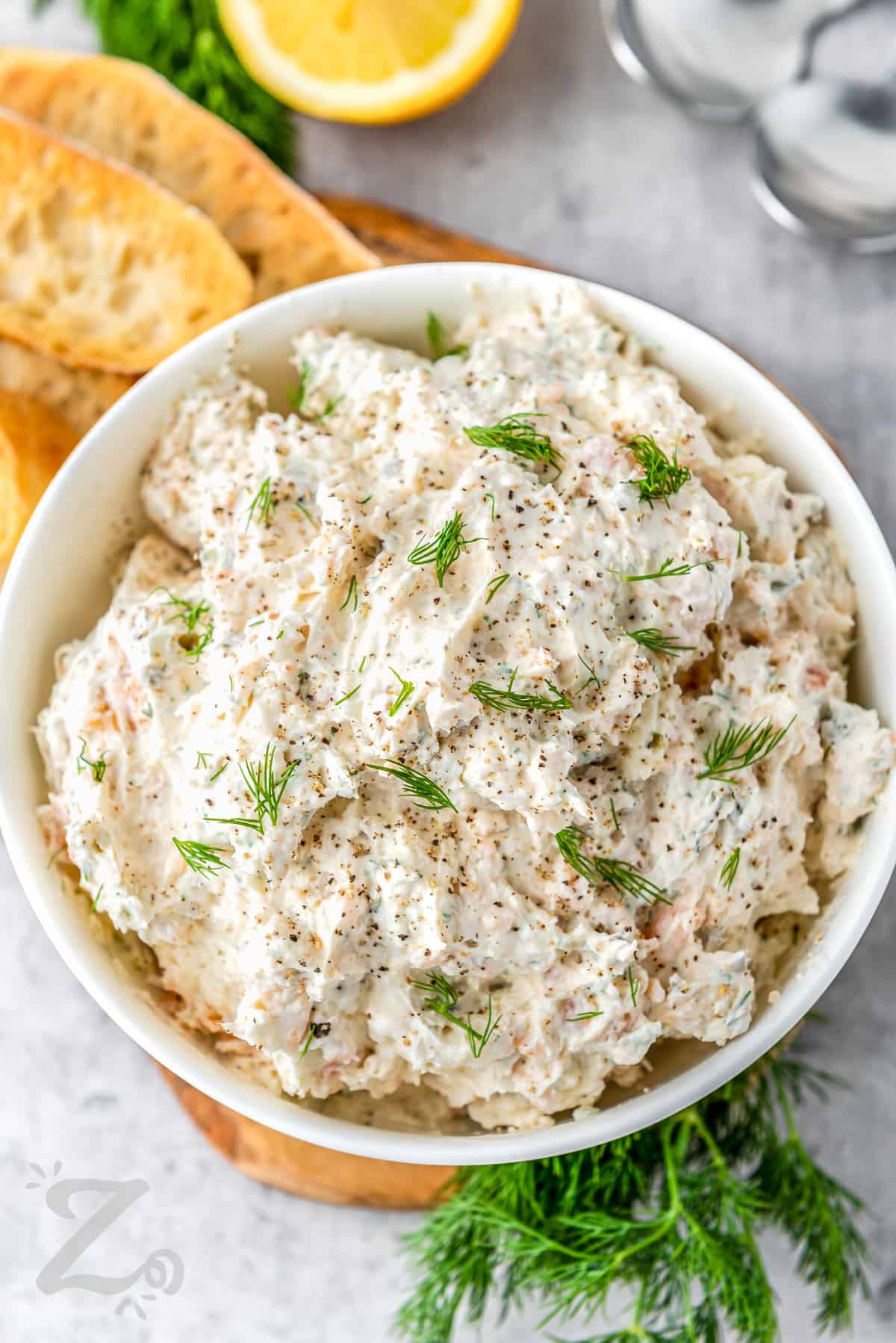 bowl of Smoked Salmon Dip with dill