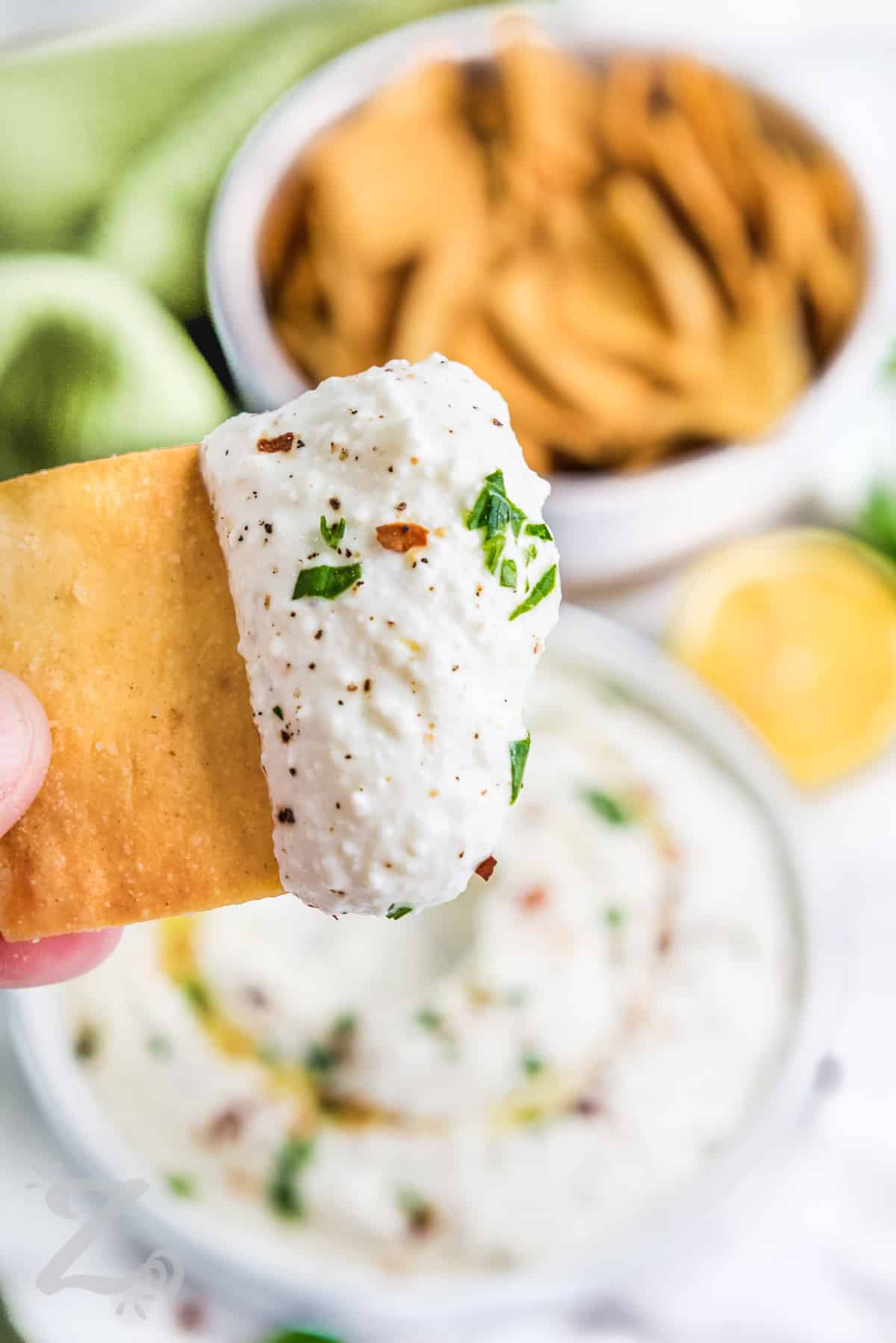 chip with whipped feta dip