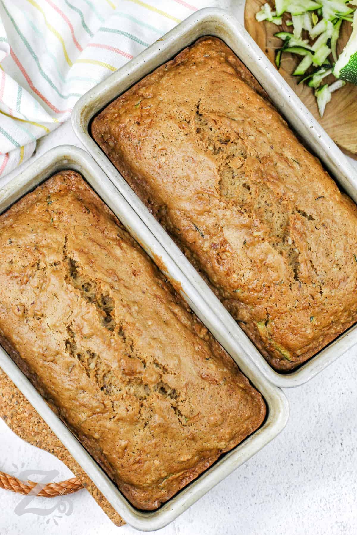 baked loafs of Zucchini Bread in the pan