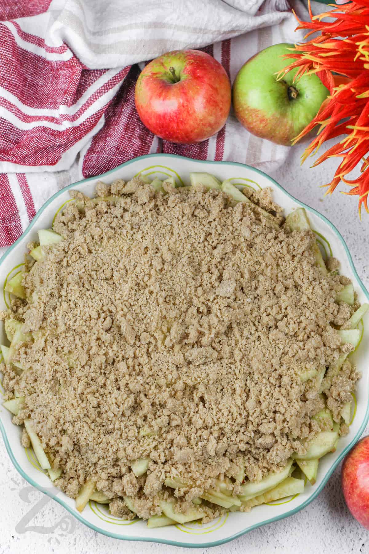 unbaked Apple Crumble in a dish