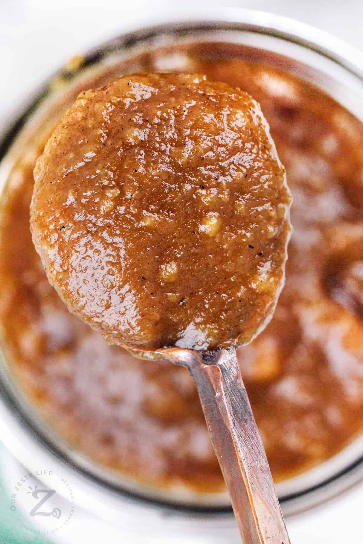 close up of Apple Butter on a spoon