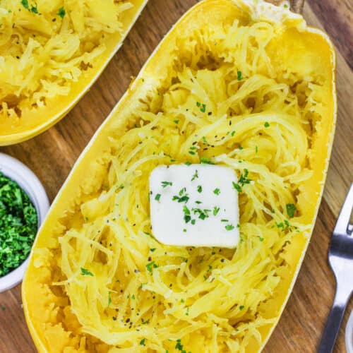 microwave spaghetti squash with a square of butter on top